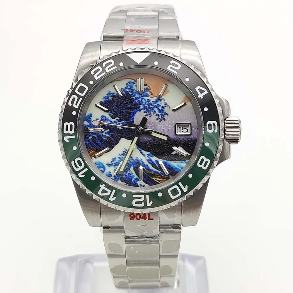 Luxury 40mm Kanagawa Luminous Dial NH35 Movement Men's Watch Automatic Mechanical Movement Sapphire Waterproof Casual Watch