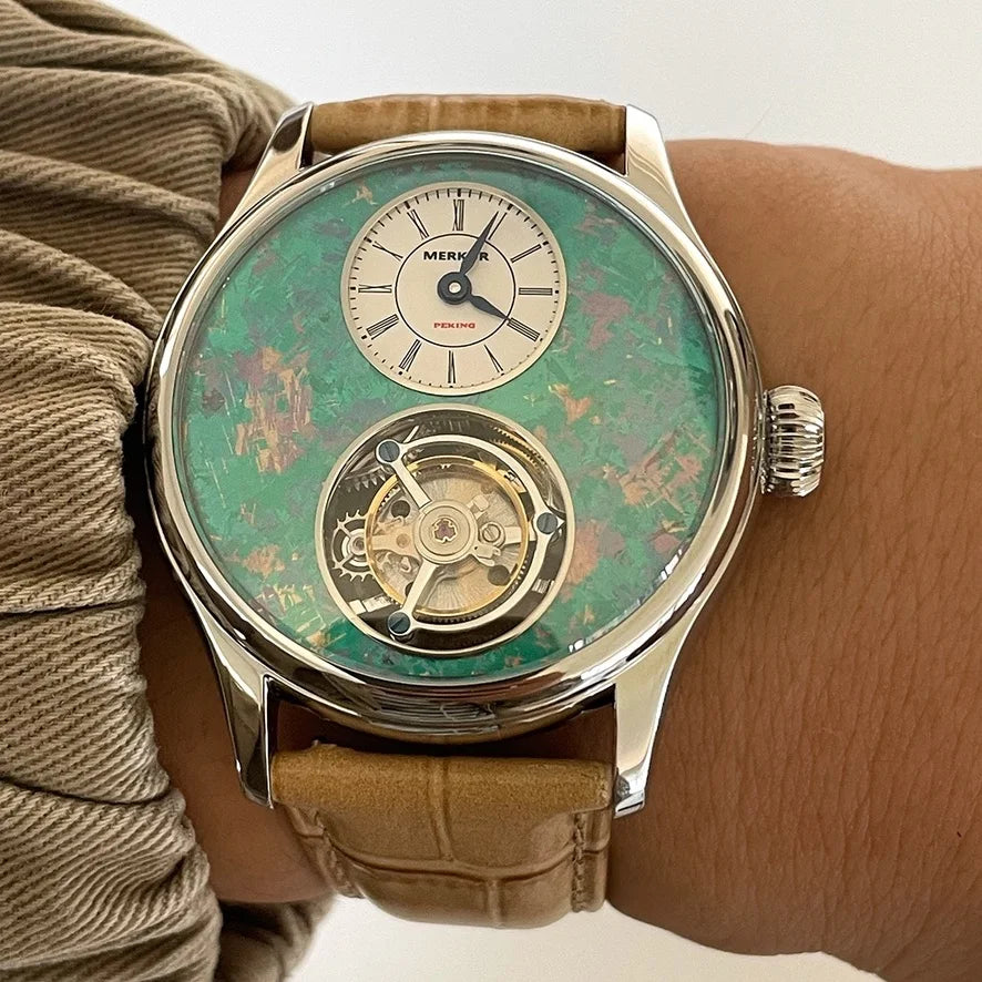 Merkur 100% Tourbillon Watch Men's Natural Stone Dial Sapphire Watch For Men Mechanical Wristwatches Relogio Masculino