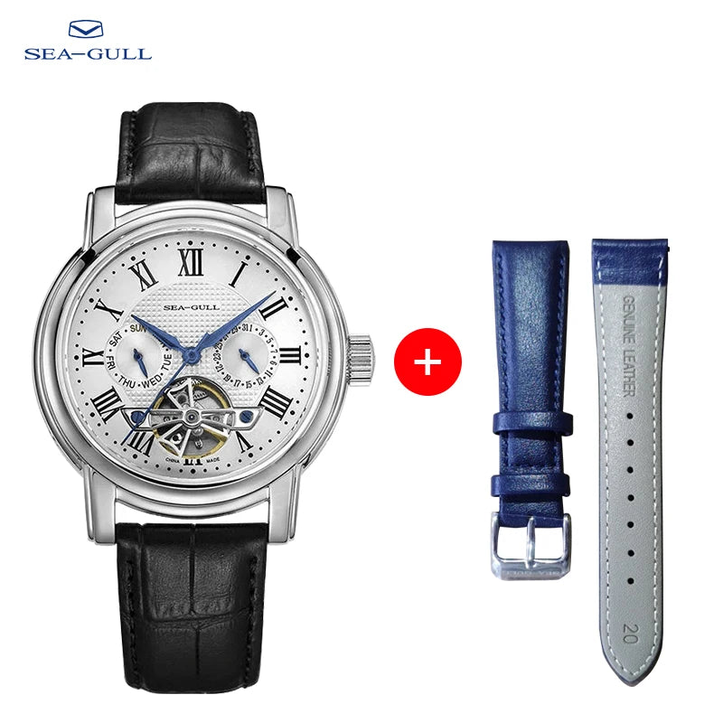 2025 New Seagull Men's Watch Automatic Mechanical Wristwatch Multi-Function Hollow Flywheel Business Simple Watch D819.622