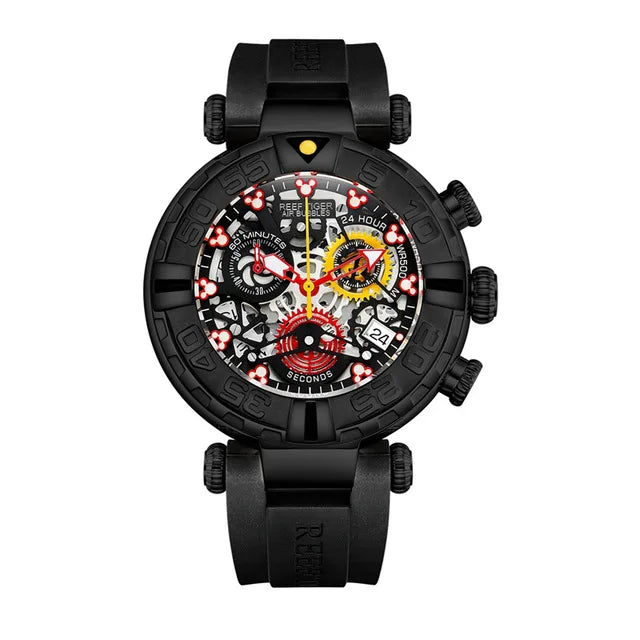 Reef Tiger/rt For Men Watch Chronograph Japan Quartz Male Wristwatch Date Panda 3d Stereo Skeleton Sapphire Crystal Reloj Hombre