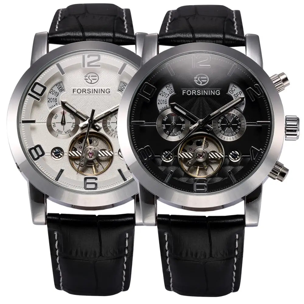 Tourbillon Leather Watch - Automatic Calendar