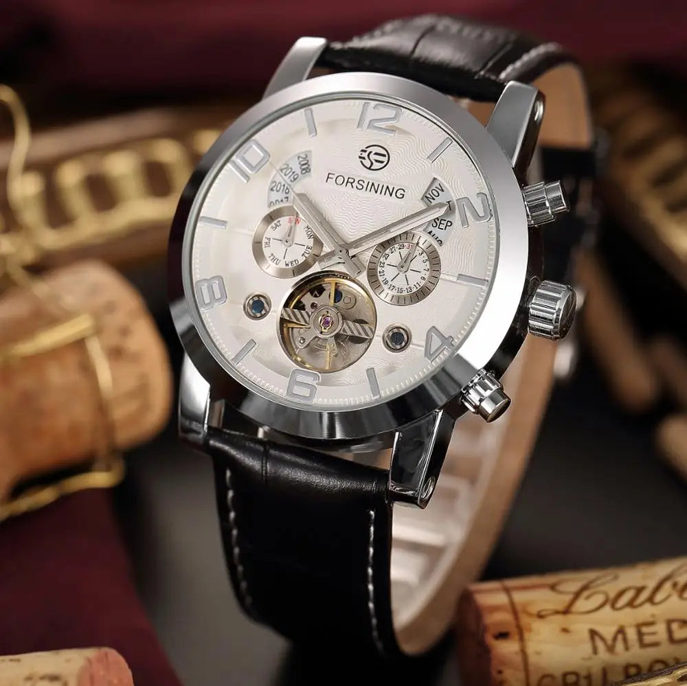 Tourbillon Leather Watch - Automatic Calendar