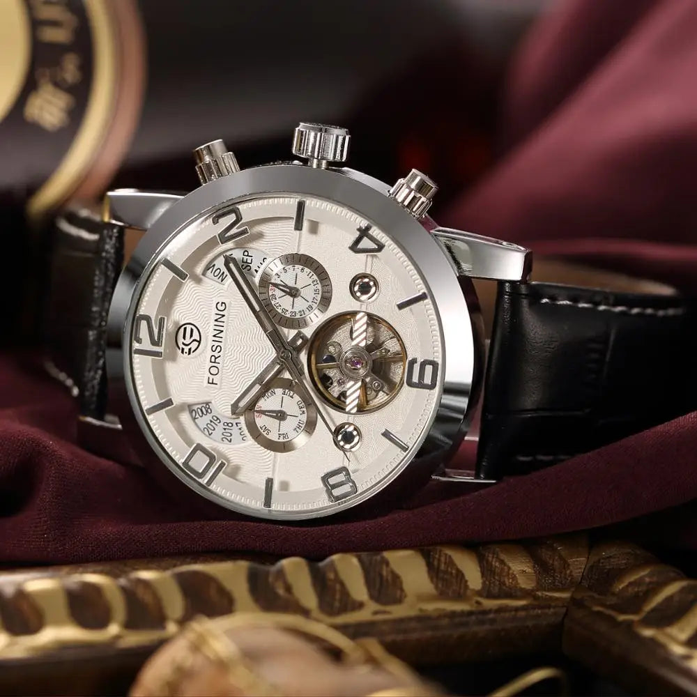 Tourbillon Leather Watch - Automatic Calendar