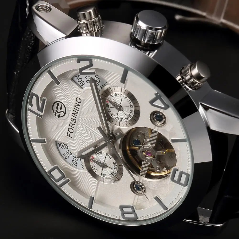 Tourbillon Leather Watch - Automatic Calendar