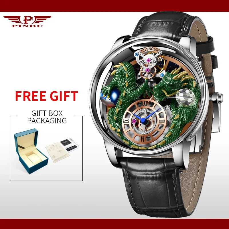 PINDU New Watchmakings House of Dragons Astronomia Art 3D Gold Dragon Astronomia Quartz Watch Men Astronomia Solar Montre Homme