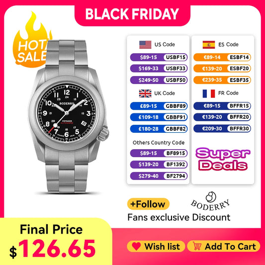 Boderry Voyager Field Watch Titanium Automatic Dive Wristwatch 100M Waterproof Titanium Bracelet For Seiko Movement Watch Men