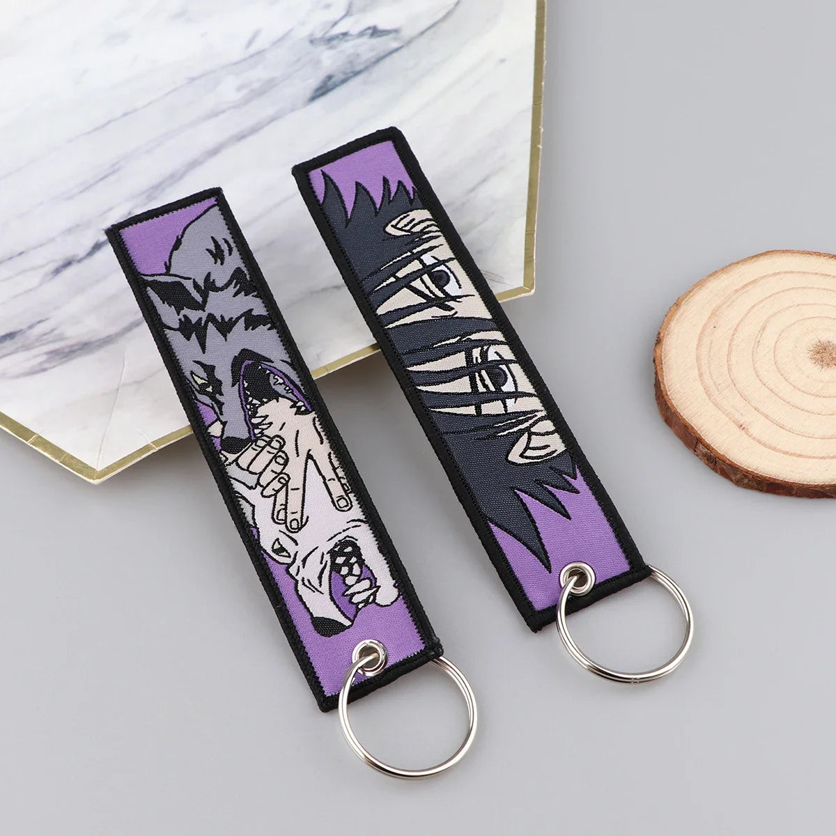 Anime Jujutsu Kaisen Satoru Gojo Geto Suguru Embroidery Key Fobs Japanese Manga Key Tag Keychain Key Ring Backpack Chaveiro