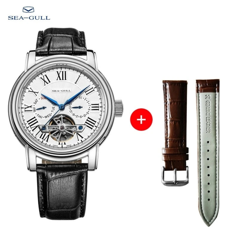 2025 New Seagull Men's Watch Automatic Mechanical Wristwatch Multi-Function Hollow Flywheel Business Simple Watch D819.622