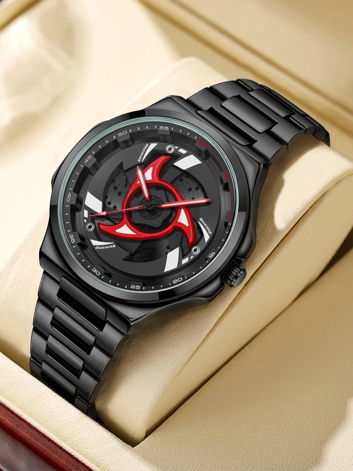 Men's Black Steel Quartz Watch - Stylish Rotating Bezel, Premium Creative Gift Idea