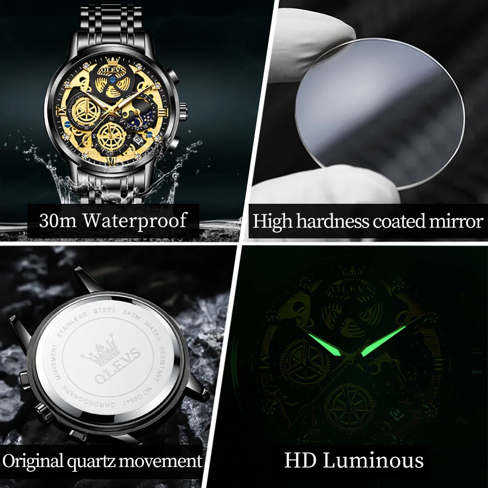 OLEVS Popular men watches fashion trendy 30m waterproof quartz watch for man date luminous Original brand Chronograph wristwatch