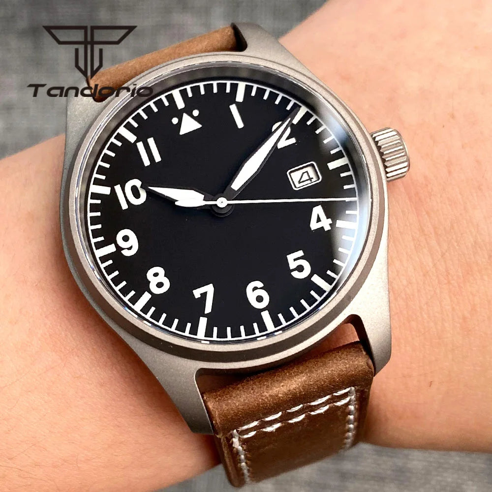 Tandorio Titanium/Stainless Steel 39mm Dive Men's Pilot Automatic Watch NH35/PT5000/Miyota 8215 Movt Date AR Sapphire Lume 20BAR