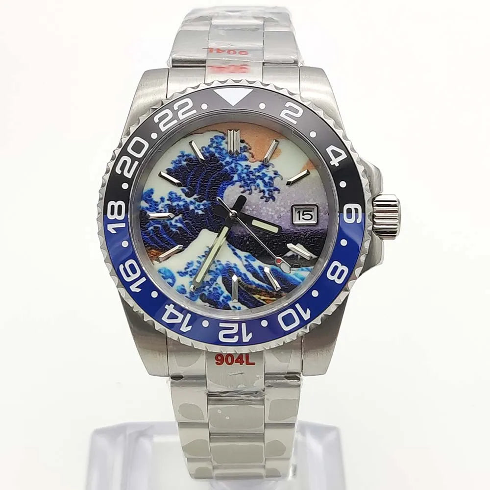 Luxury 40mm Kanagawa Luminous Dial NH35 Movement Men's Watch Automatic Mechanical Movement Sapphire Waterproof Casual Watch