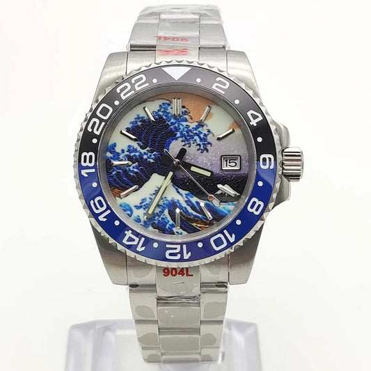 Luxury 40mm Kanagawa Luminous Dial NH35 Movement Men's Watch Automatic Mechanical Movement Sapphire Waterproof Casual Watch