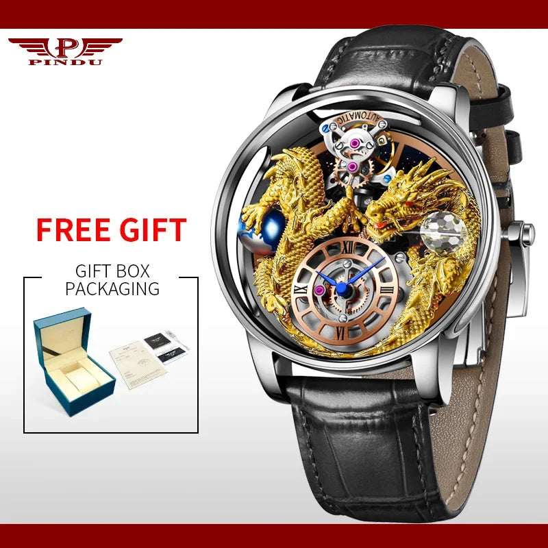 PINDU New Watchmakings House of Dragons Astronomia Art 3D Gold Dragon Astronomia Quartz Watch Men Astronomia Solar Montre Homme