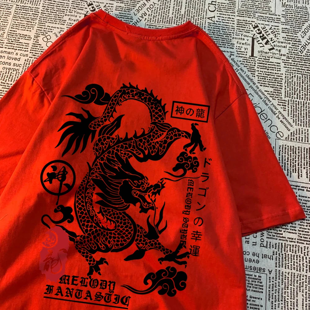 The Harajuku Dragon Funny Pattern T Shirts Men Hip Hop Tee Clothes Cotton Couple Summer Shirt Summer Cotton Loose T Shirts Women