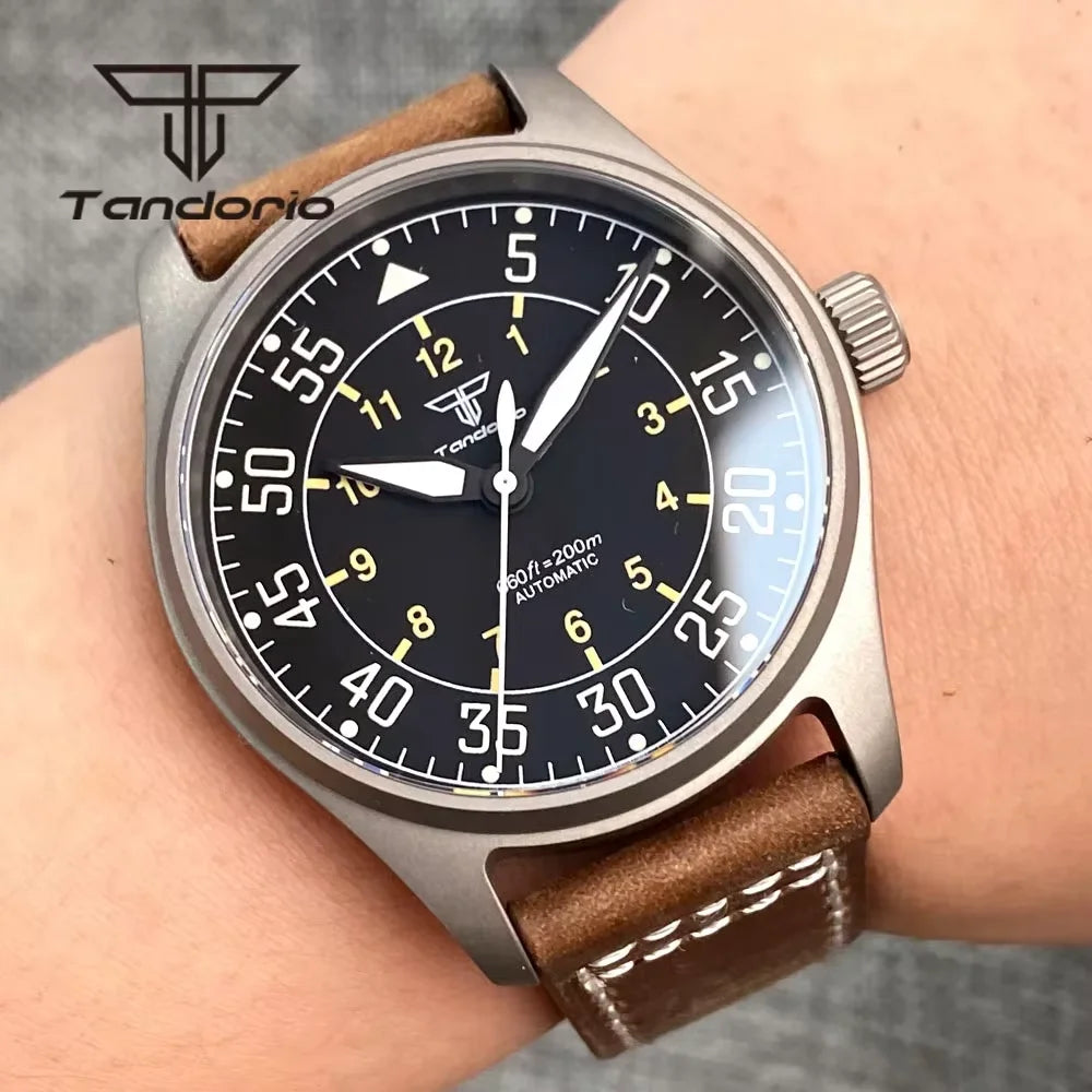 Tandorio Titanium/Stainless Steel 39mm Dive Men's Pilot Automatic Watch NH35/PT5000/Miyota 8215 Movt Date AR Sapphire Lume 20BAR