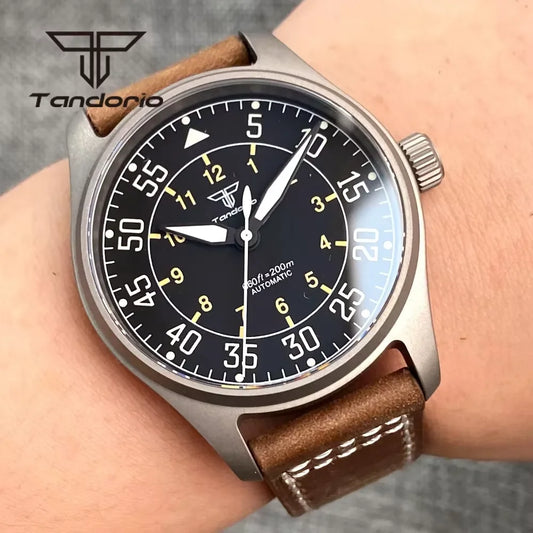 Tandorio Titanium/Stainless Steel 39mm Dive Men's Pilot Automatic Watch NH35/PT5000/Miyota 8215 Movt Date AR Sapphire Lume 20BAR