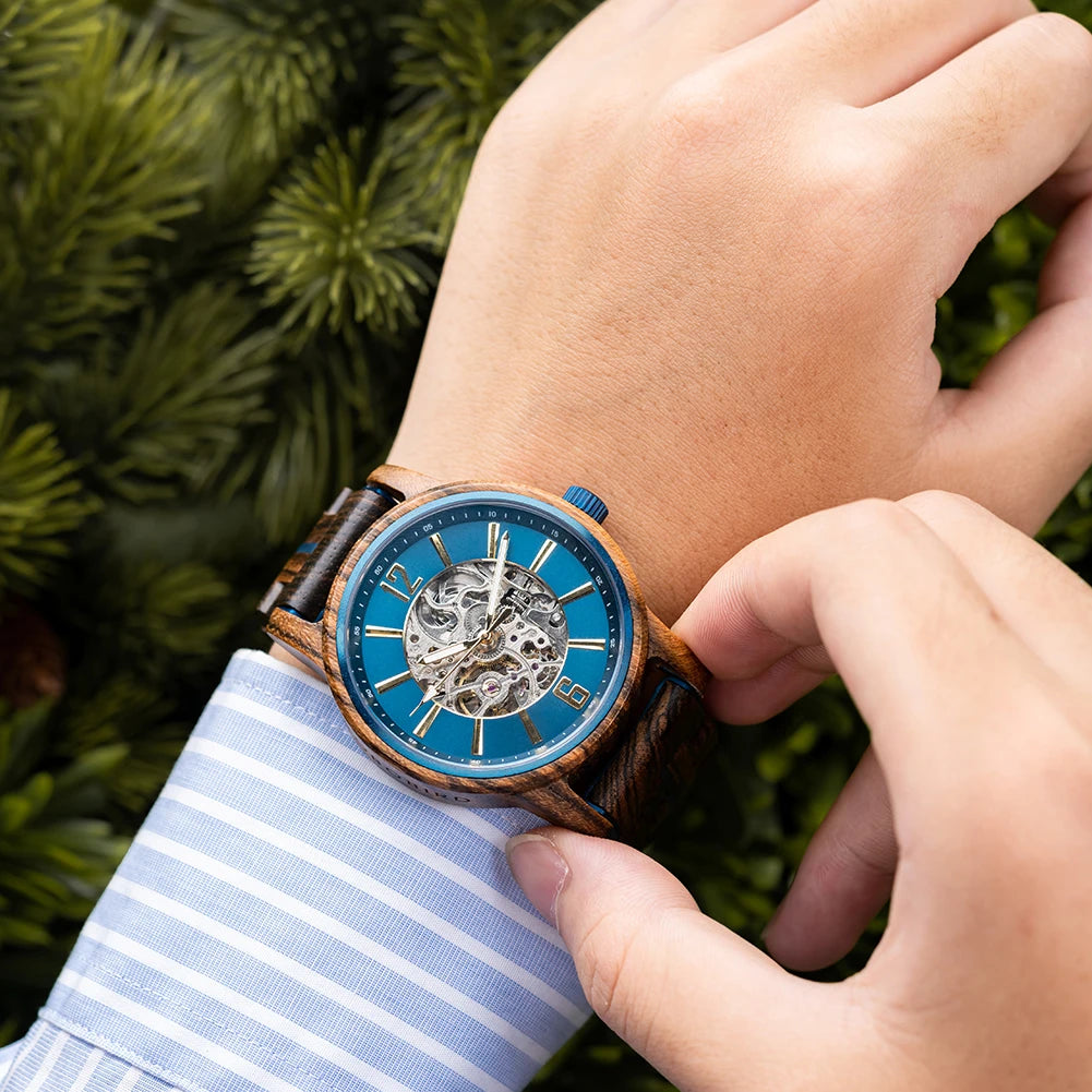 BOBO BIRD Wooden Automatic Mechanical Watch Men New Top Luxury Wristwatch Fashion Luminous Clock Great Gift Wood Box Custom Logo