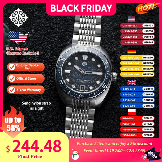 IXDAO IPOSE 2025 New NH35 Diving Men's Automatic Mechanical Watch Sapphire Stainless Steel 20Bar Luminous BWG-9 Reloj Hombre