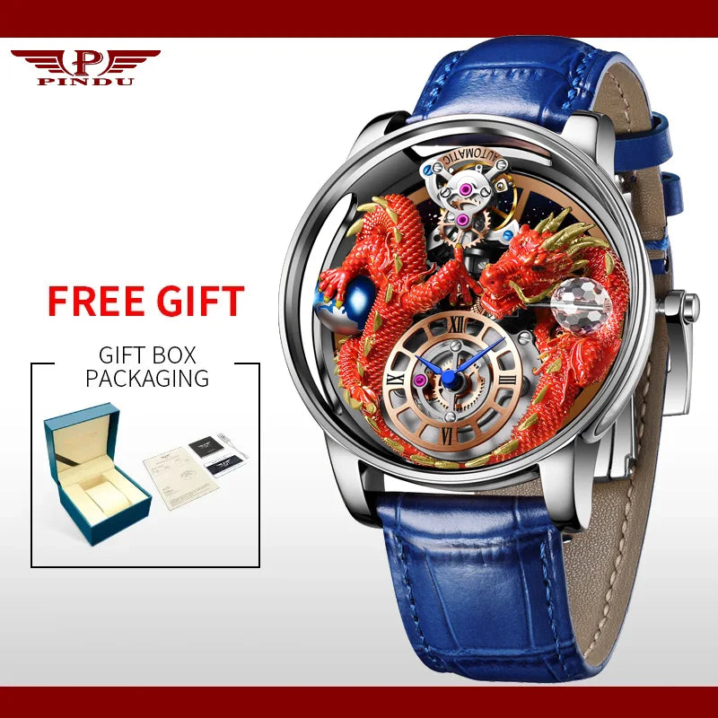 PINDU New Watchmakings House of Dragons Astronomia Art 3D Gold Dragon Astronomia Quartz Watch Men Astronomia Solar Montre Homme