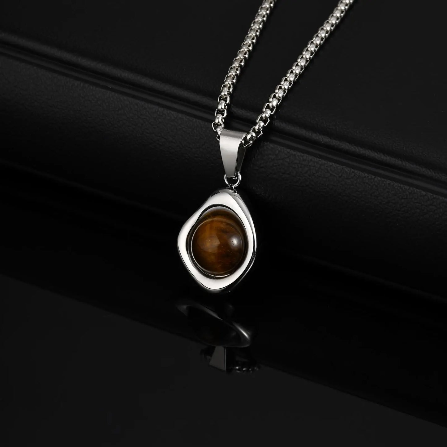Stainless Steel Irregular Pendant Necklace for Men, Vintage Natural Agate Tiger Eye Stone Necklace, Fashion Punk Jewelry Gift