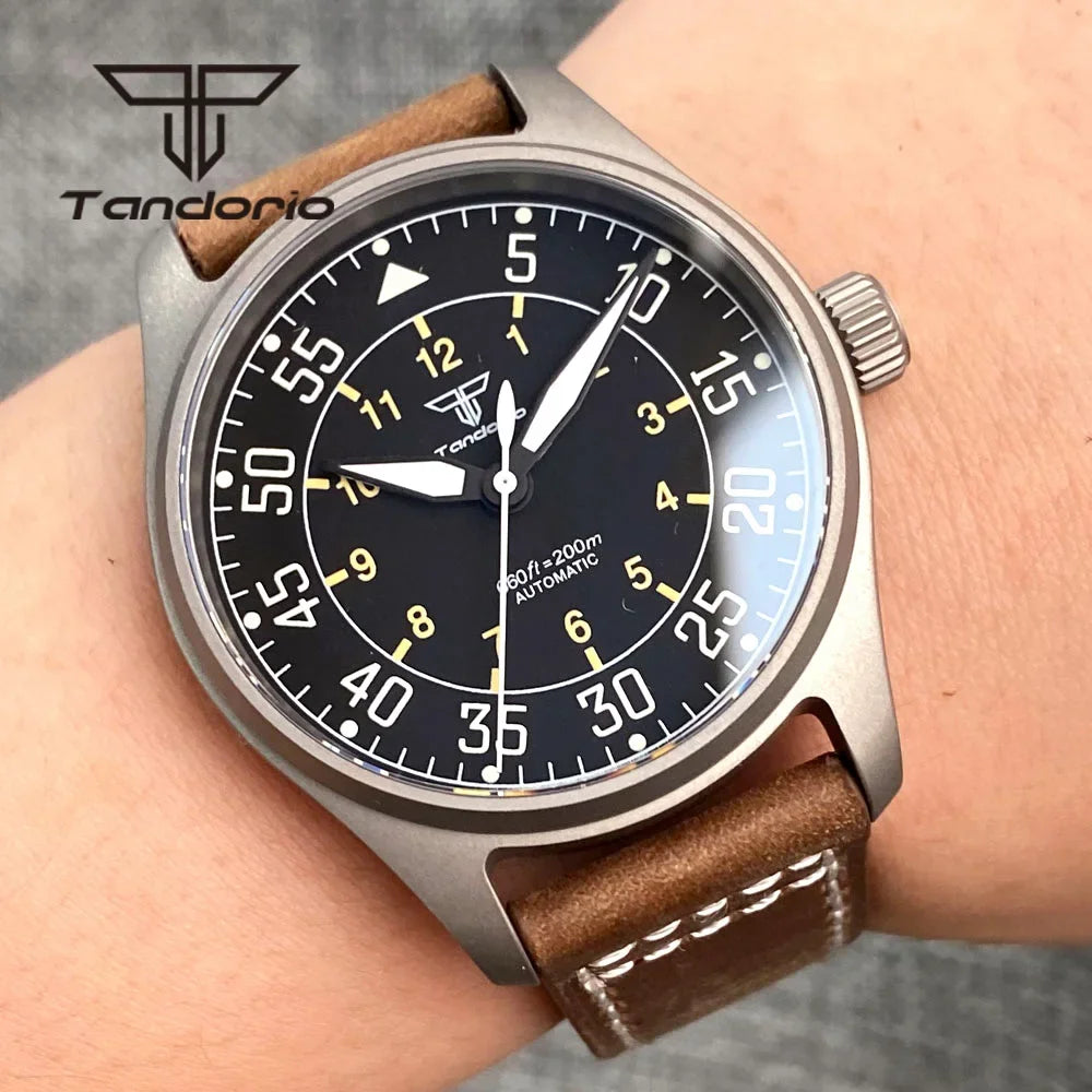 Tandorio Titanium/Stainless Steel 39mm Dive Men's Pilot Automatic Watch NH35/PT5000/Miyota 8215 Movt Date AR Sapphire Lume 20BAR