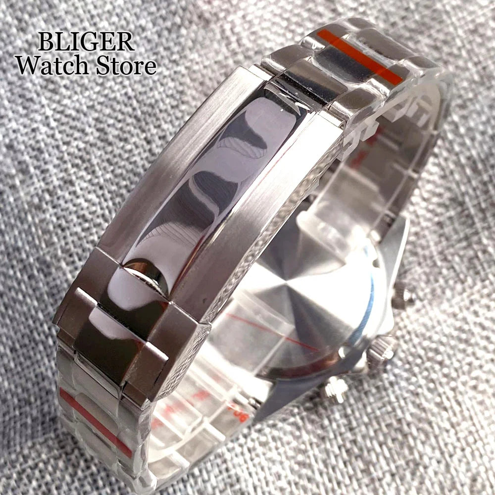 Fashion 39mm Quartz Chronograph Sapphire Crystal Men's Watch VK63 Cartoon Printing Pattern Stainless Steel White Black Dial