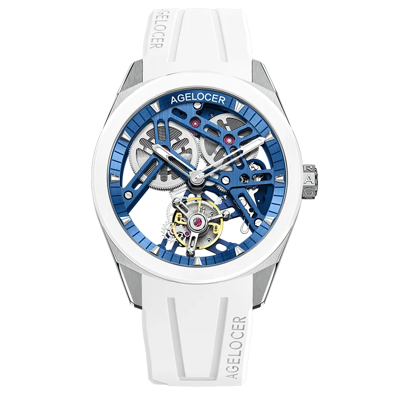 AGELOCER Original Tourbillon Watch Ceramic Bezel Men's Vogue Luxury Skeleton Manual Mechanical Watch Birthday Gift for Men