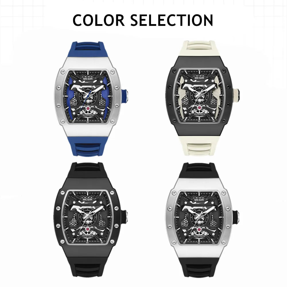 MEGIR Mens Watches Skeleton Mechanical Automatic Wristwatches Luminous Waterproof Large Dial Casual Watch Clock Gift for Men