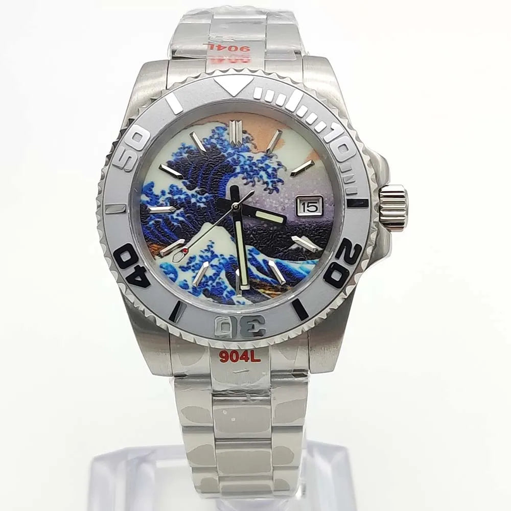 Luxury 40mm Kanagawa Luminous Dial NH35 Movement Men's Watch Automatic Mechanical Movement Sapphire Waterproof Casual Watch