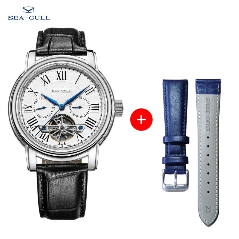 2025 New Seagull Men's Watch Automatic Mechanical Wristwatch Multi-Function Hollow Flywheel Business Simple Watch D819.622