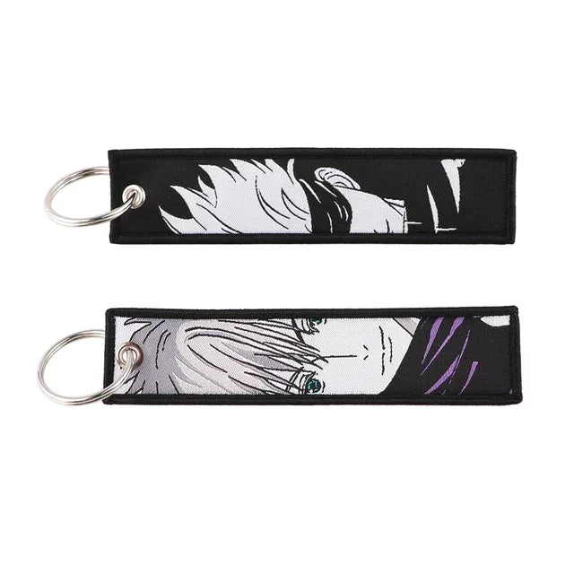 Anime Jujutsu Kaisen Satoru Gojo Geto Suguru Embroidery Key Fobs Japanese Manga Key Tag Keychain Key Ring Backpack Chaveiro