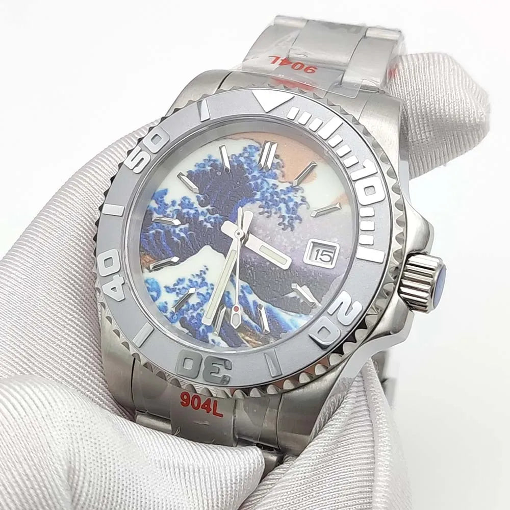 Luxury 40mm Kanagawa Luminous Dial NH35 Movement Men's Watch Automatic Mechanical Movement Sapphire Waterproof Casual Watch