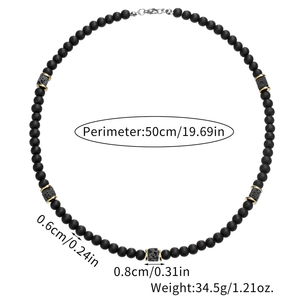 1PC Fashion Vintage Black Beaded Necklace for Men Lava Stone Necklace Men Jewelry