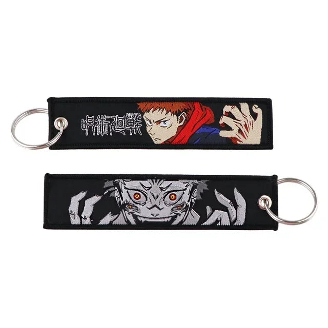 Anime Jujutsu Kaisen Satoru Gojo Geto Suguru Embroidery Key Fobs Japanese Manga Key Tag Keychain Key Ring Backpack Chaveiro