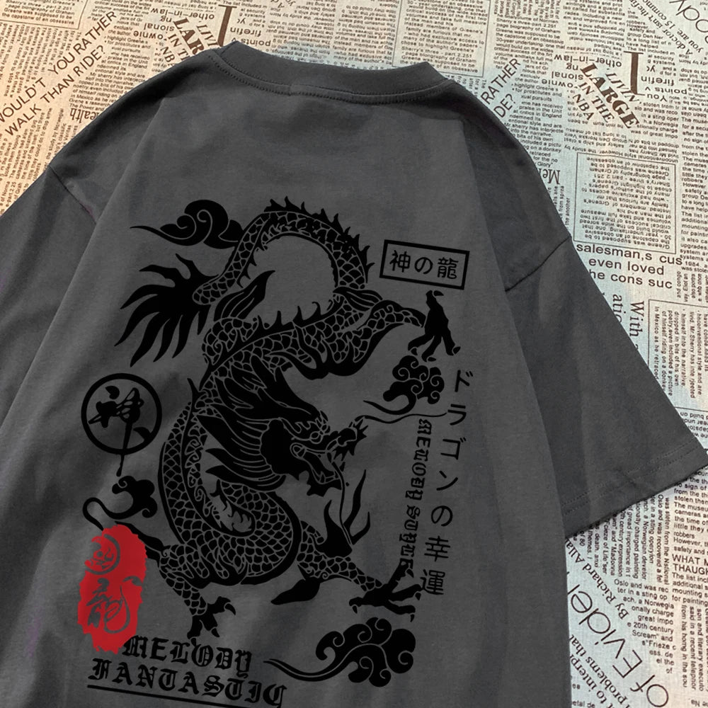 The Harajuku Dragon Funny Pattern T Shirts Men Hip Hop Tee Clothes Cotton Couple Summer Shirt Summer Cotton Loose T Shirts Women