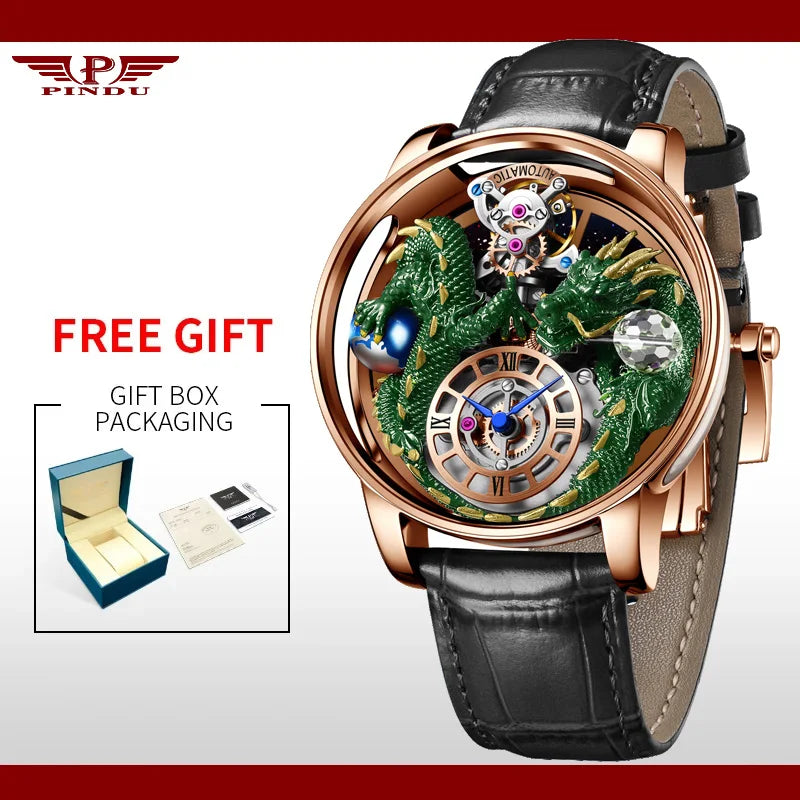 PINDU New Watchmakings House of Dragons Astronomia Art 3D Gold Dragon Astronomia Quartz Watch Men Astronomia Solar Montre Homme