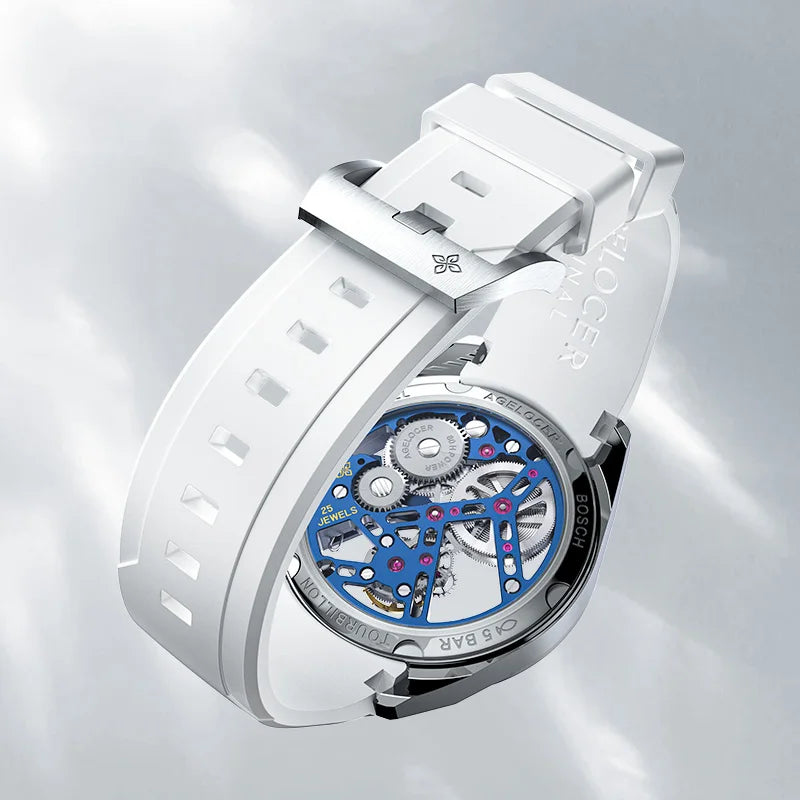 AGELOCER Original Tourbillon Watch Ceramic Bezel Men's Vogue Luxury Skeleton Manual Mechanical Watch Birthday Gift for Men