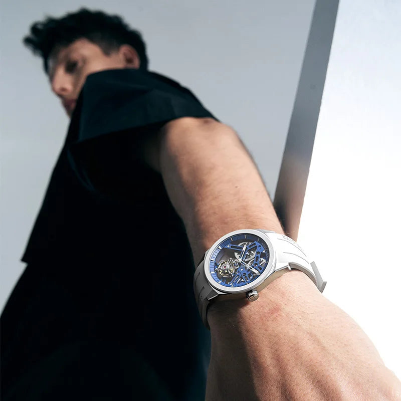 AGELOCER Original Tourbillon Watch Ceramic Bezel Men's Vogue Luxury Skeleton Manual Mechanical Watch Birthday Gift for Men