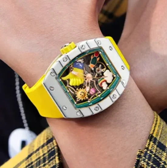 BONEST GATTI Men Automatic Watch 52mm Tonneau Mechanical Wristwatch Carbon Fiber Sapphire Mirror Luminous 3D Cartoon Dial