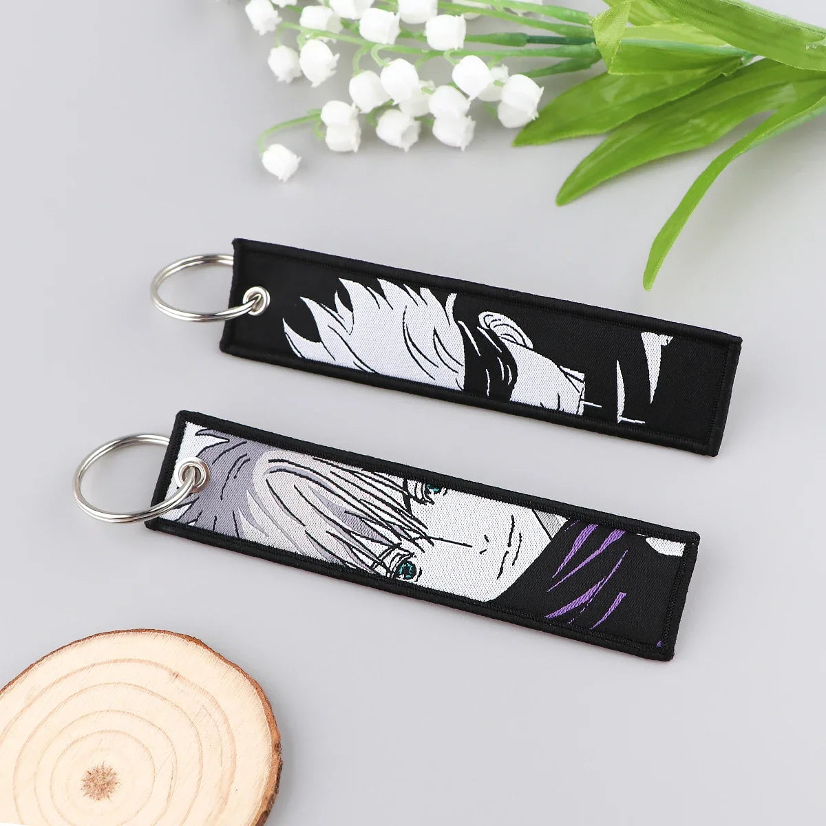 Anime Jujutsu Kaisen Satoru Gojo Geto Suguru Embroidery Key Fobs Japanese Manga Key Tag Keychain Key Ring Backpack Chaveiro