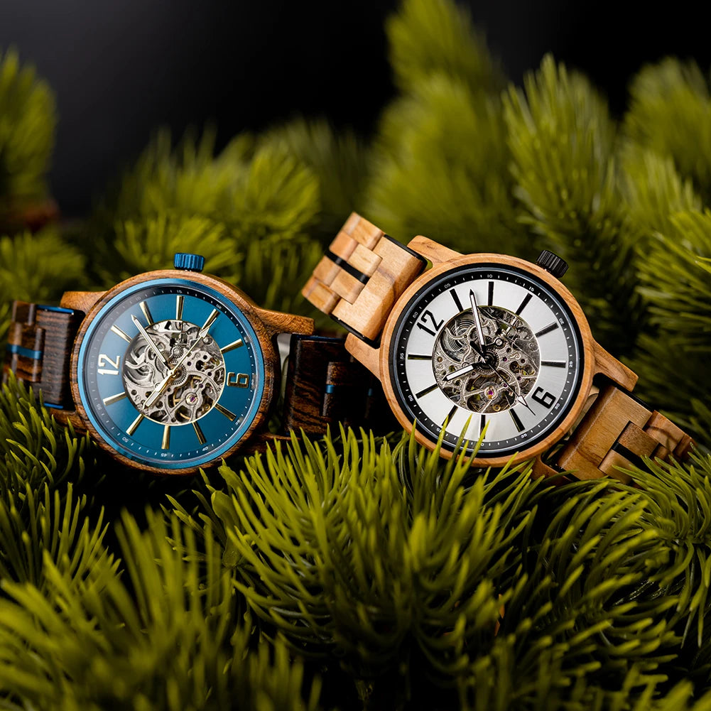 BOBO BIRD Wooden Automatic Mechanical Watch Men New Top Luxury Wristwatch Fashion Luminous Clock Great Gift Wood Box Custom Logo