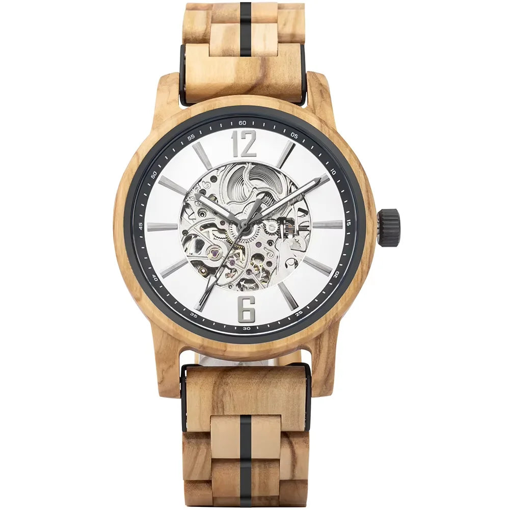 BOBO BIRD Wooden Automatic Mechanical Watch Men New Top Luxury Wristwatch Fashion Luminous Clock Great Gift Wood Box Custom Logo
