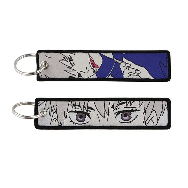 Anime Jujutsu Kaisen Satoru Gojo Geto Suguru Embroidery Key Fobs Japanese Manga Key Tag Keychain Key Ring Backpack Chaveiro