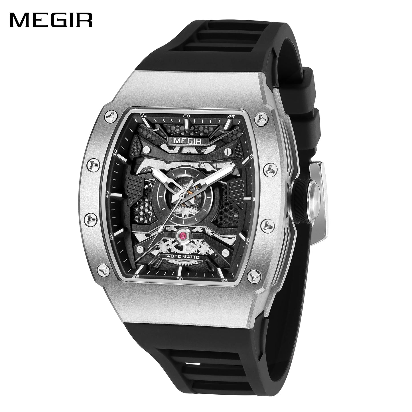MEGIR Mens Watches Skeleton Mechanical Automatic Wristwatches Luminous Waterproof Large Dial Casual Watch Clock Gift for Men