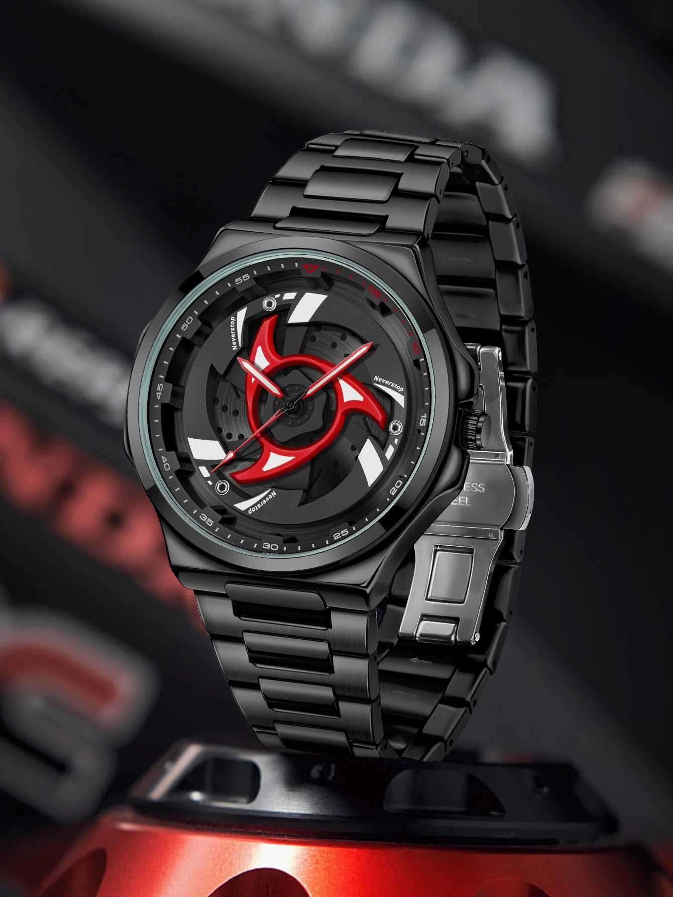 Men's Black Steel Quartz Watch - Stylish Rotating Bezel, Premium Creative Gift Idea