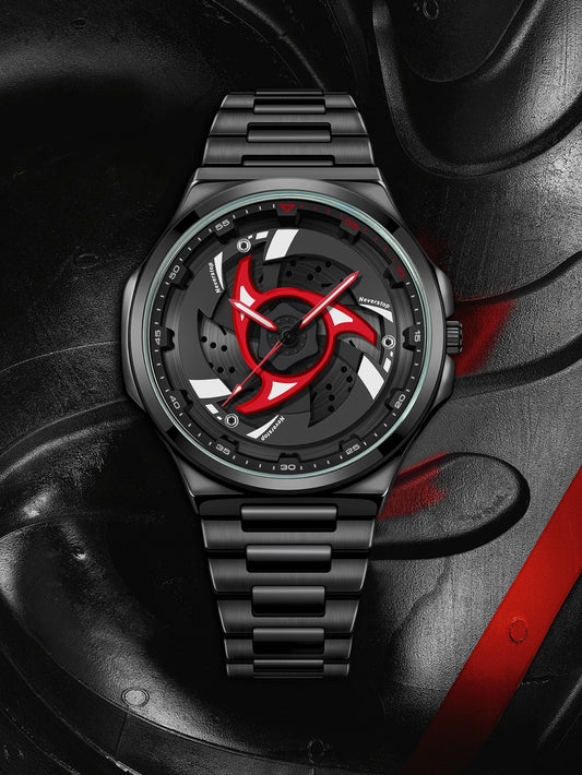 Men's Black Steel Quartz Watch - Stylish Rotating Bezel, Premium Creative Gift Idea
