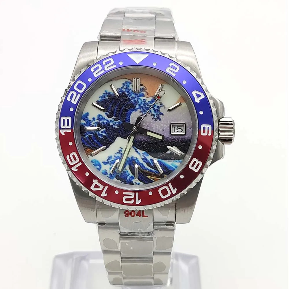 Luxury 40mm Kanagawa Luminous Dial NH35 Movement Men's Watch Automatic Mechanical Movement Sapphire Waterproof Casual Watch