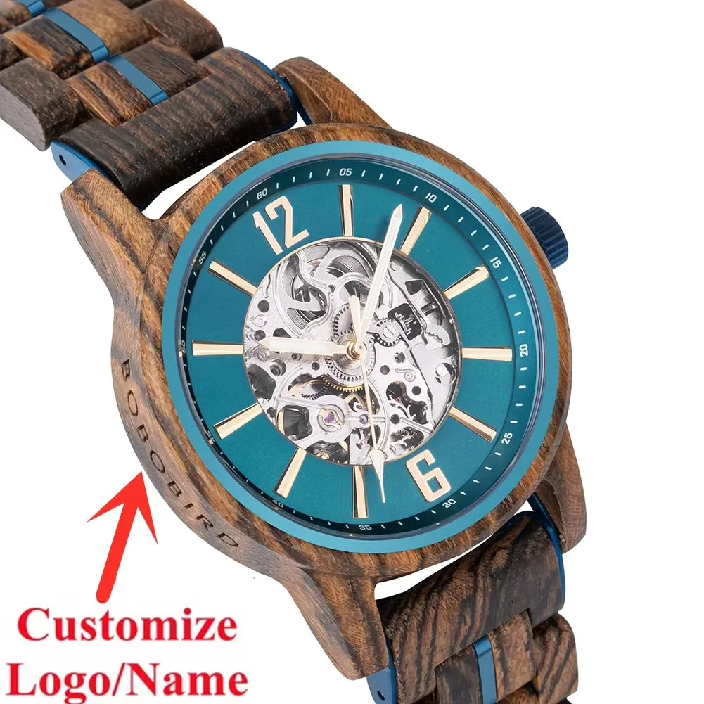 BOBO BIRD Wooden Automatic Mechanical Watch Men New Top Luxury Wristwatch Fashion Luminous Clock Great Gift Wood Box Custom Logo