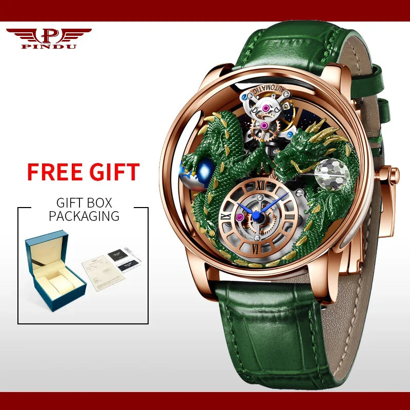 PINDU New Watchmakings House of Dragons Astronomia Art 3D Gold Dragon Astronomia Quartz Watch Men Astronomia Solar Montre Homme